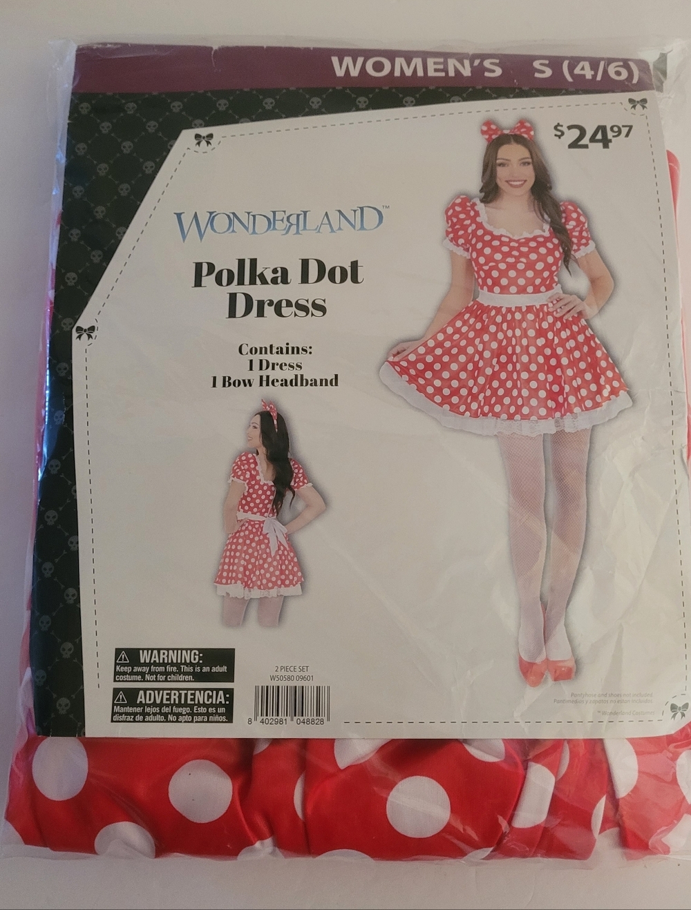Disney Minnie Mouse Polka Dot Dress Ears Womens Small 4-6 Costume Halloween New